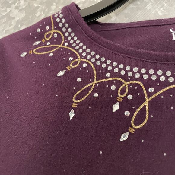 Croft & Barrow Purple Holiday Trim Long Sleeve Tee - Size Small - Christmas Top - Picture 3 of 5